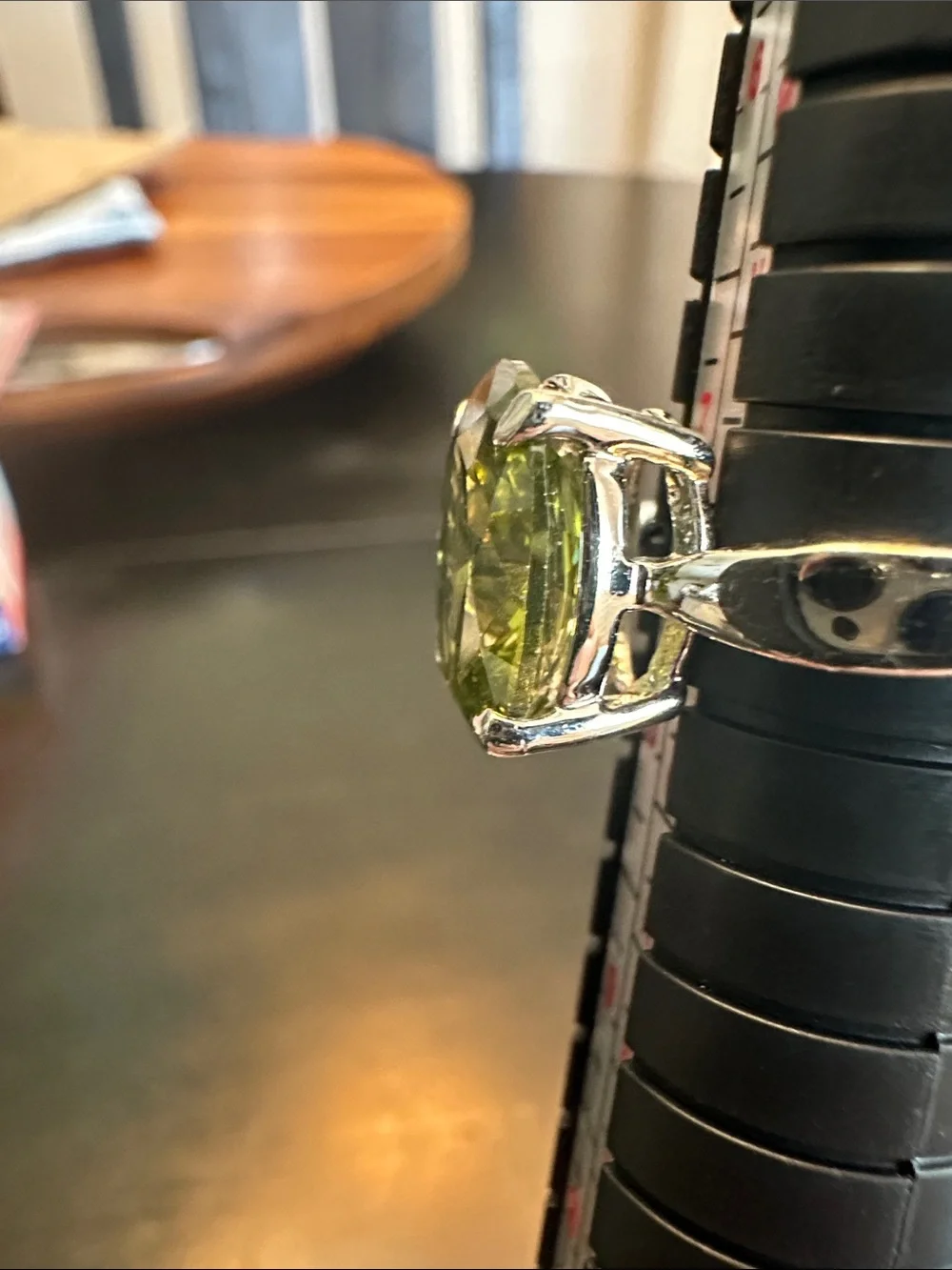 Green Oval Gemstone Sterling-Color Women's Ring- Size 7.5